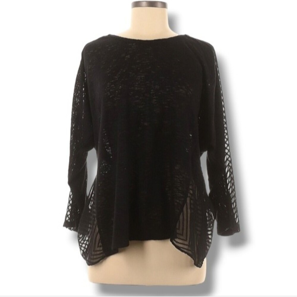 Alfani Shirt Size M Black Semi-Sheer Chevron Peplum Fairy Whimsigoth Witchy Vamp
